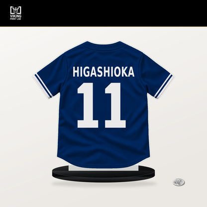 Kyle Higashioka number 11 Texas Rangers jersey stand with included black base.