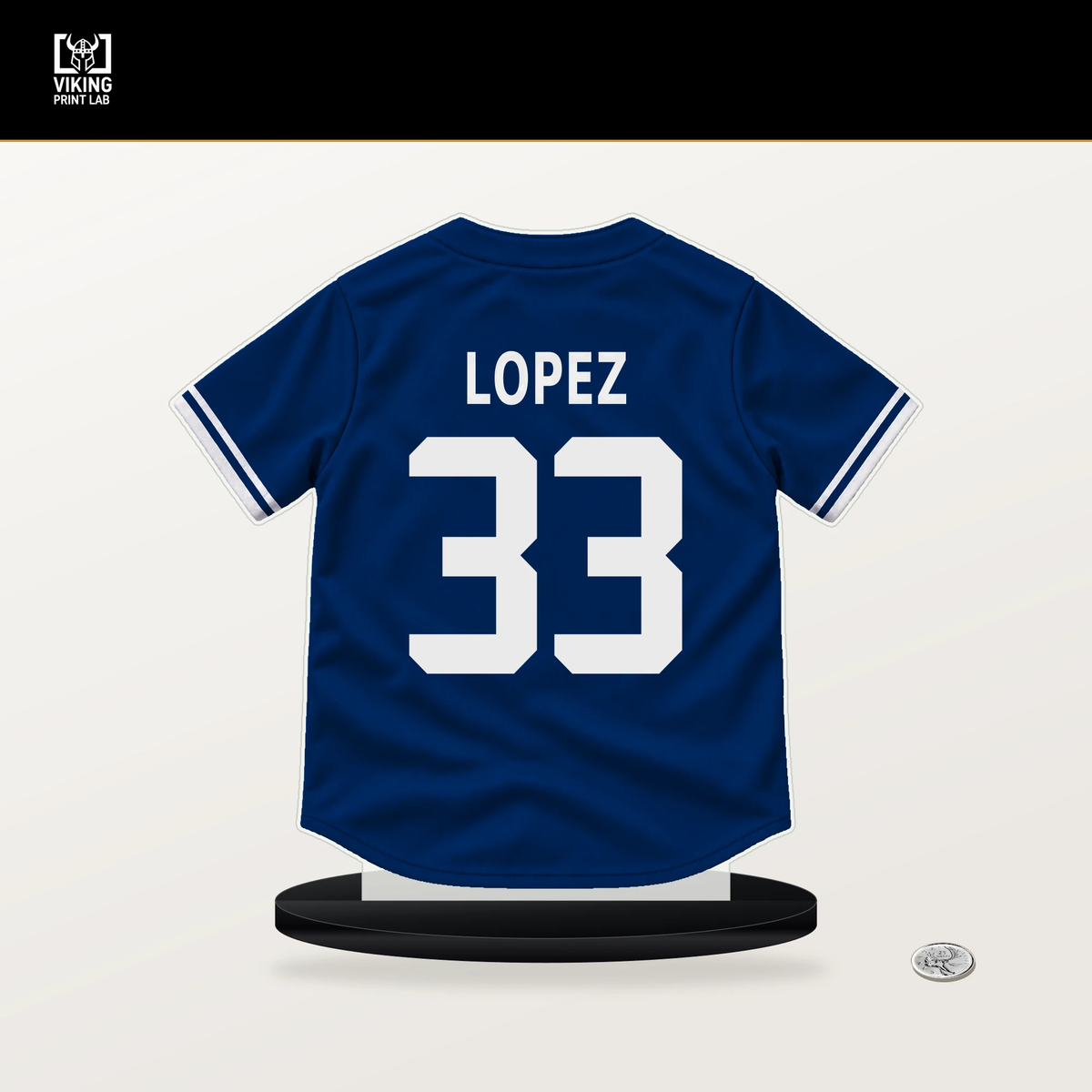 Nicky Lopez number 33 Texas Rangers jersey stand with included black base.