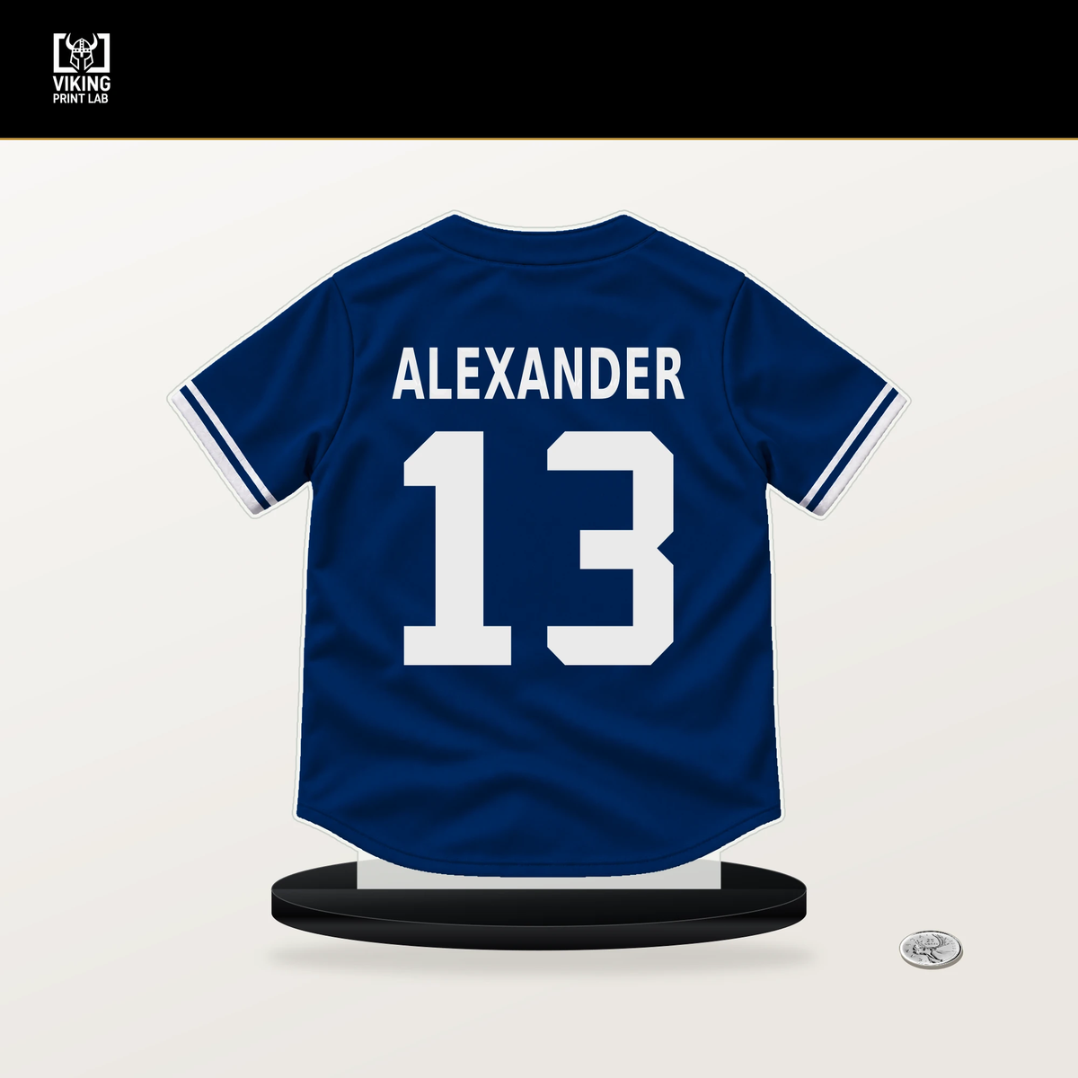 Tyler Alexander number 13 Texas Rangers jersey stand with included black base.