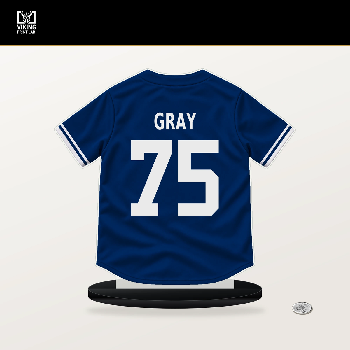 Peyton Gray number 75 Texas Rangers jersey stand with included black base.