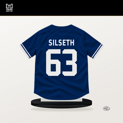 Chase Silseth number 63 Texas Rangers jersey stand with included black base.