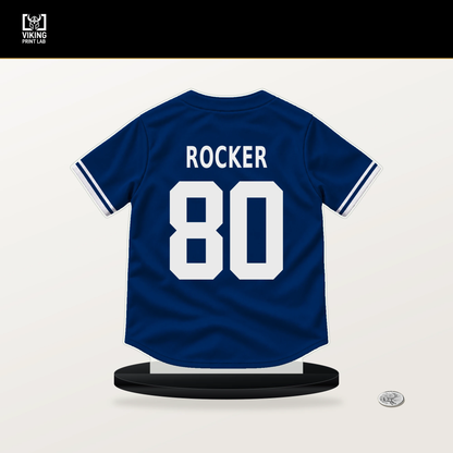 Kumar Rocker number 80 Texas Rangers jersey stand with included black base.