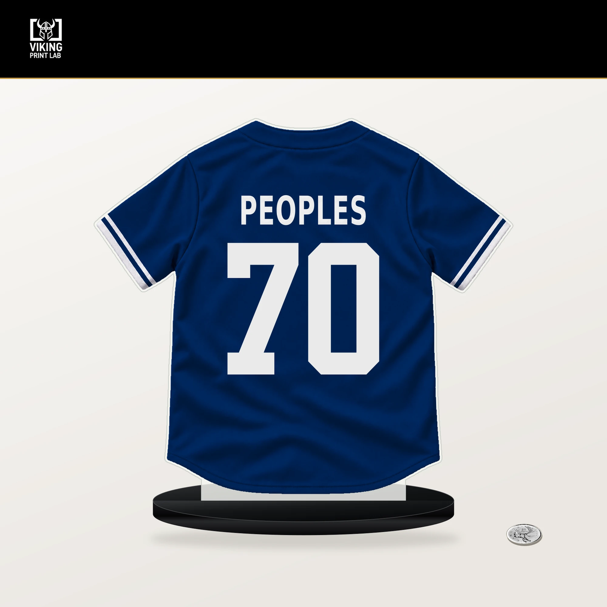 Ben Peoples number 70 Texas Rangers jersey stand with included black base.