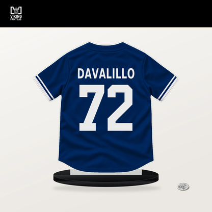 David Davalillo number 72 Texas Rangers jersey stand with included black base.