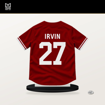 Jake Irvin number 27 Washington Nationals jersey stand with included black base.