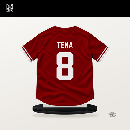 Jose Tena number 8 Washington Nationals jersey stand with included black base.