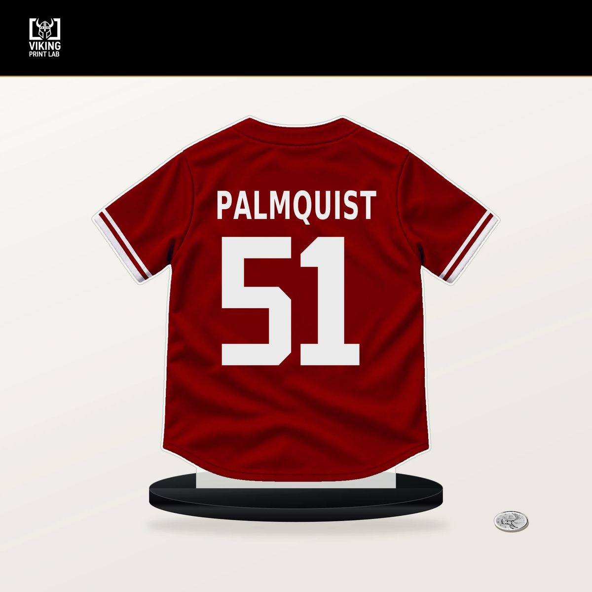 Carson Palmquist number 51 Washington Nationals jersey stand with included black base.
