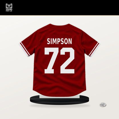 Jared Simpson number 72 Washington Nationals jersey stand with included black base.