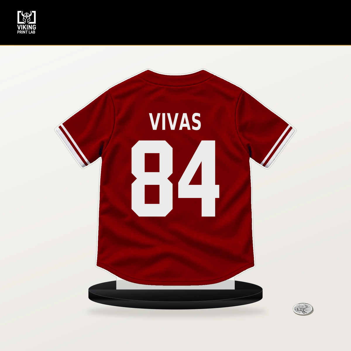 Jorbit Vivas number 84 Washington Nationals jersey stand with included black base.