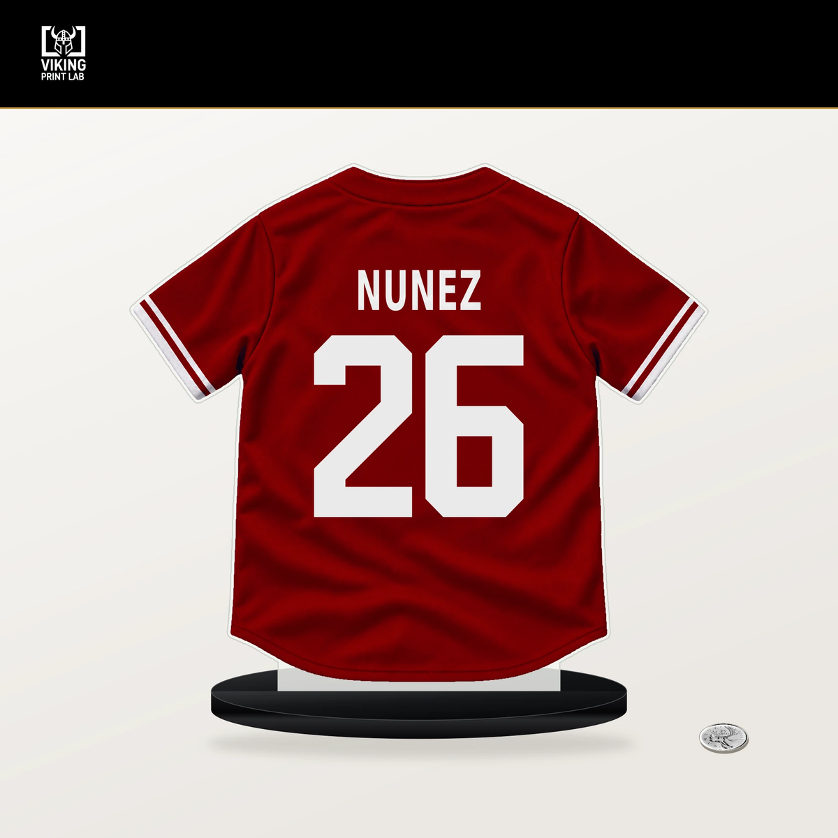 Nasim Nunez number 26 Washington Nationals jersey stand with included black base.