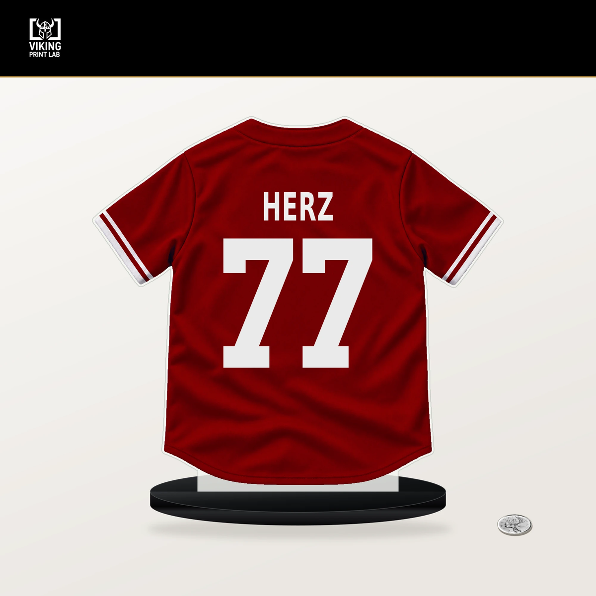 DJ Herz number 77 Washington Nationals jersey stand with included black base.