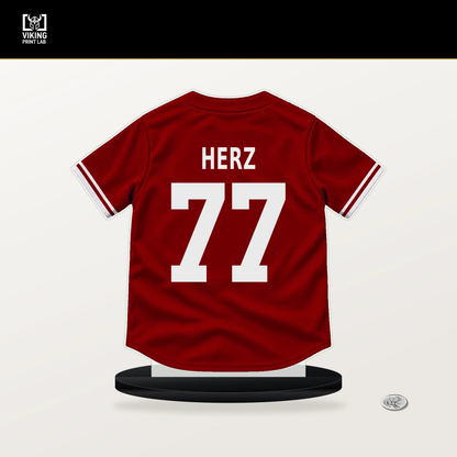 DJ Herz number 77 Washington Nationals jersey stand with included black base.