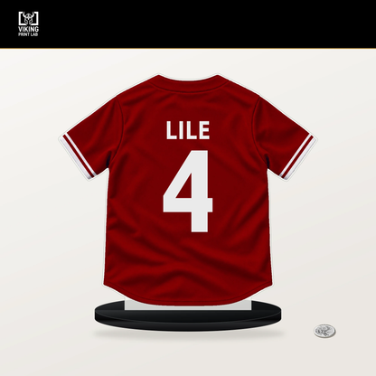Daylen Lile number 4 Washington Nationals jersey stand with included black base.
