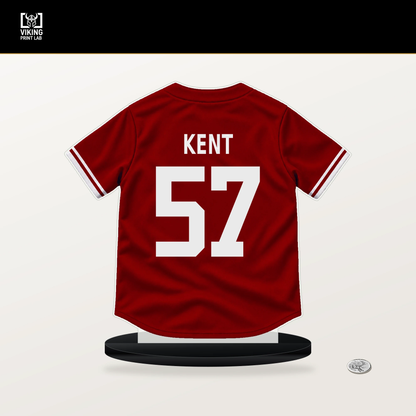 Zak Kent number 57 Washington Nationals jersey stand with included black base.