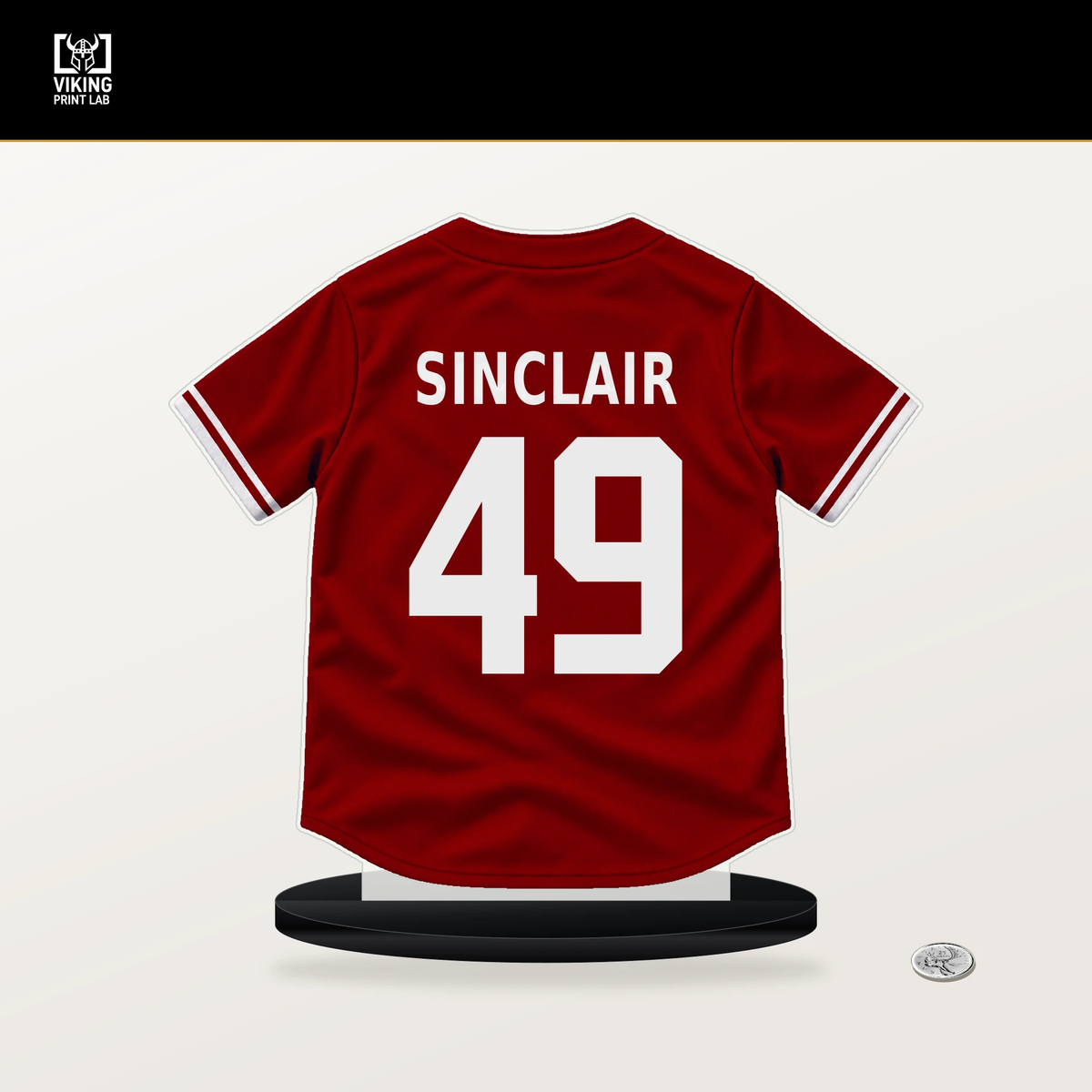 Jack Sinclair number 49 Washington Nationals jersey stand with included black base.