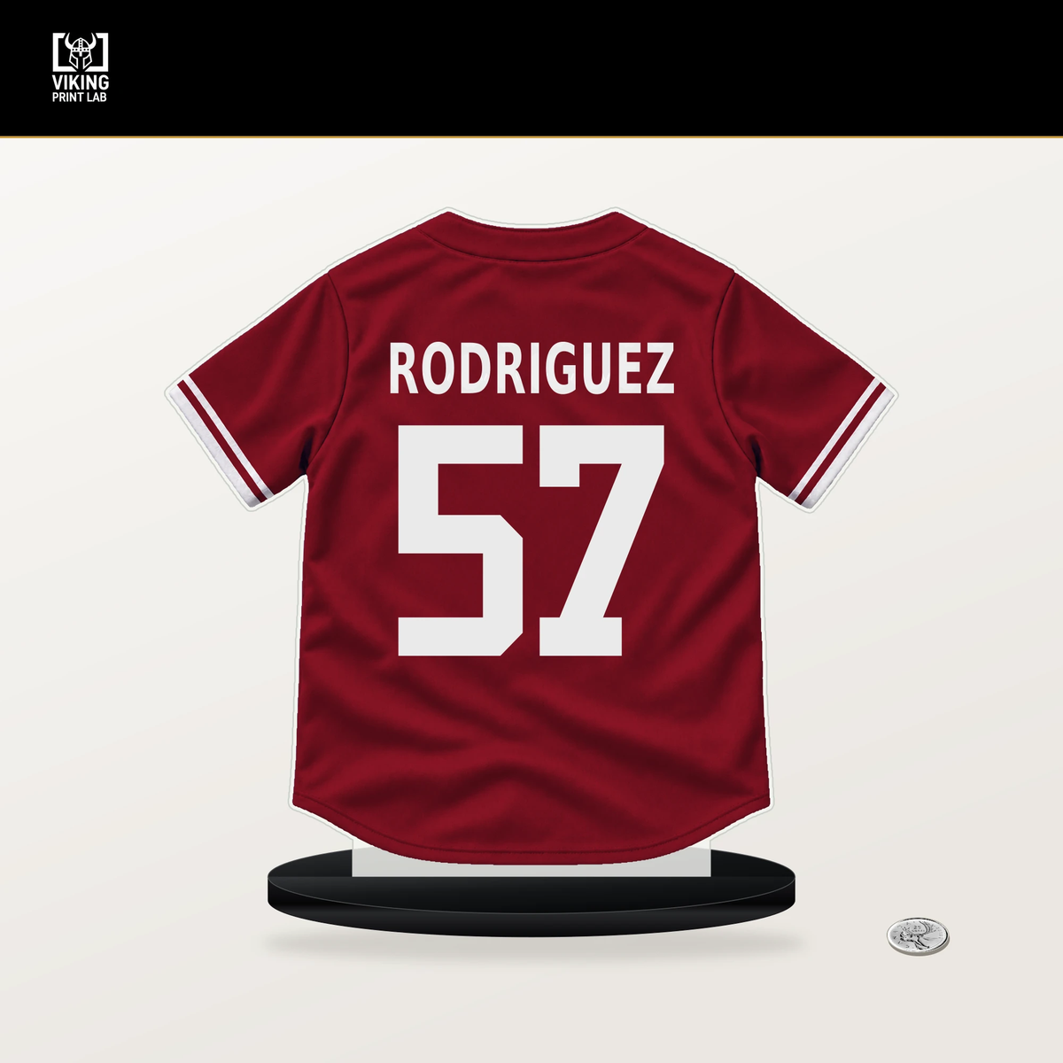 Eduardo Rodriguez number 57 Arizona Diamondbacks jersey stand with included black base.