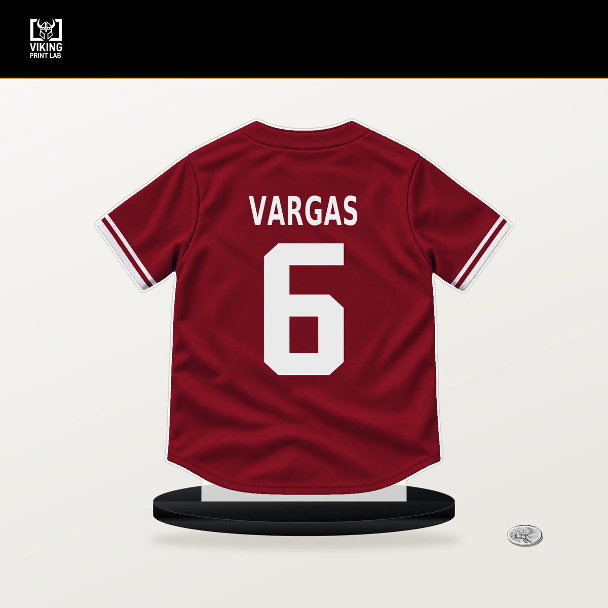 Ildemaro Vargas number 6 Arizona Diamondbacks jersey stand with included black base.