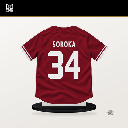Michael Soroka number 34 Arizona Diamondbacks jersey stand with included black base.