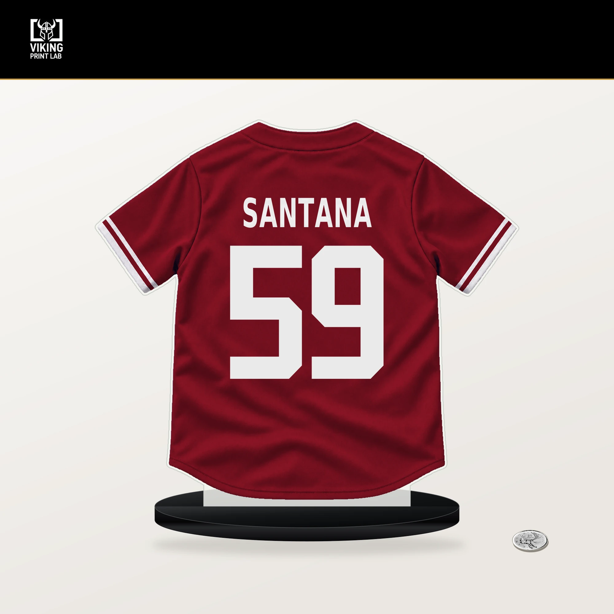 Dennis Santana number 59 Arizona Diamondbacks jersey stand with included black base.