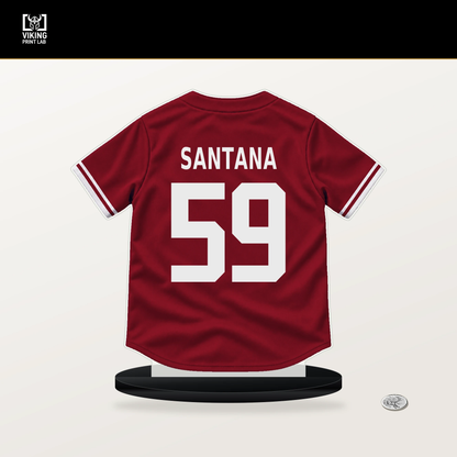 Dennis Santana number 59 Arizona Diamondbacks jersey stand with included black base.