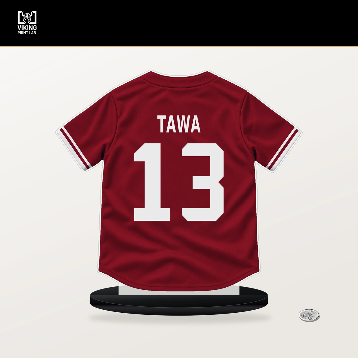 Tim Tawa number 13 Arizona Diamondbacks jersey stand with included black base.
