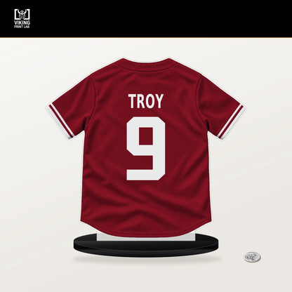 Tommy Troy number 9 Arizona Diamondbacks jersey stand with included black base.