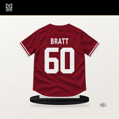 Mitch Bratt number 60 Arizona Diamondbacks jersey stand with included black base.