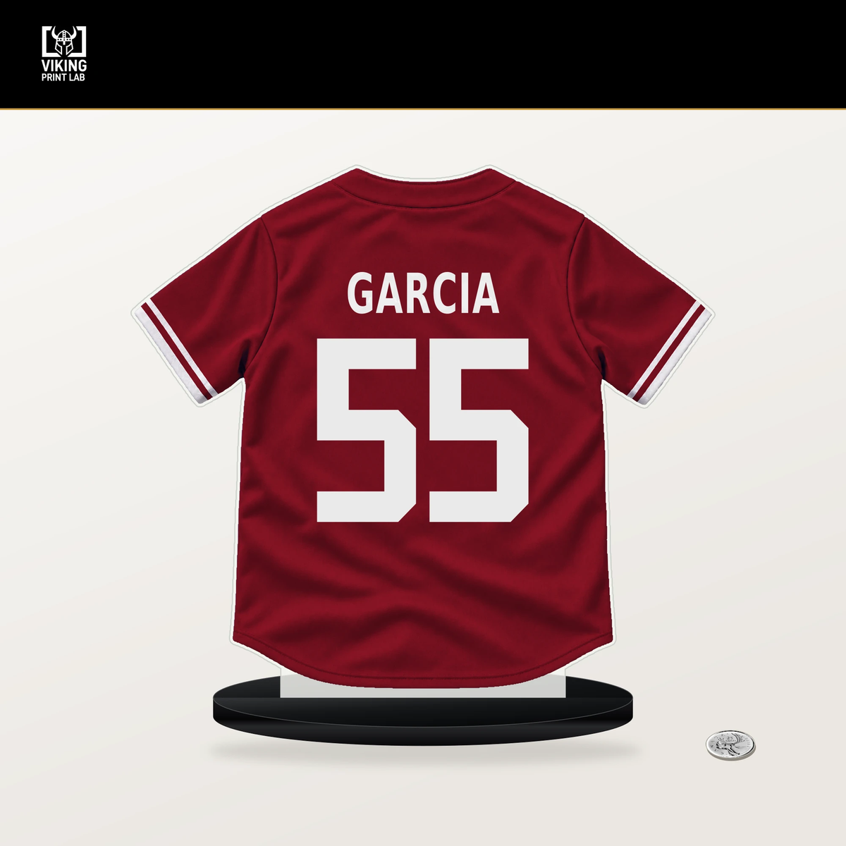 Brandyn Garcia number 55 Arizona Diamondbacks jersey stand with included black base.