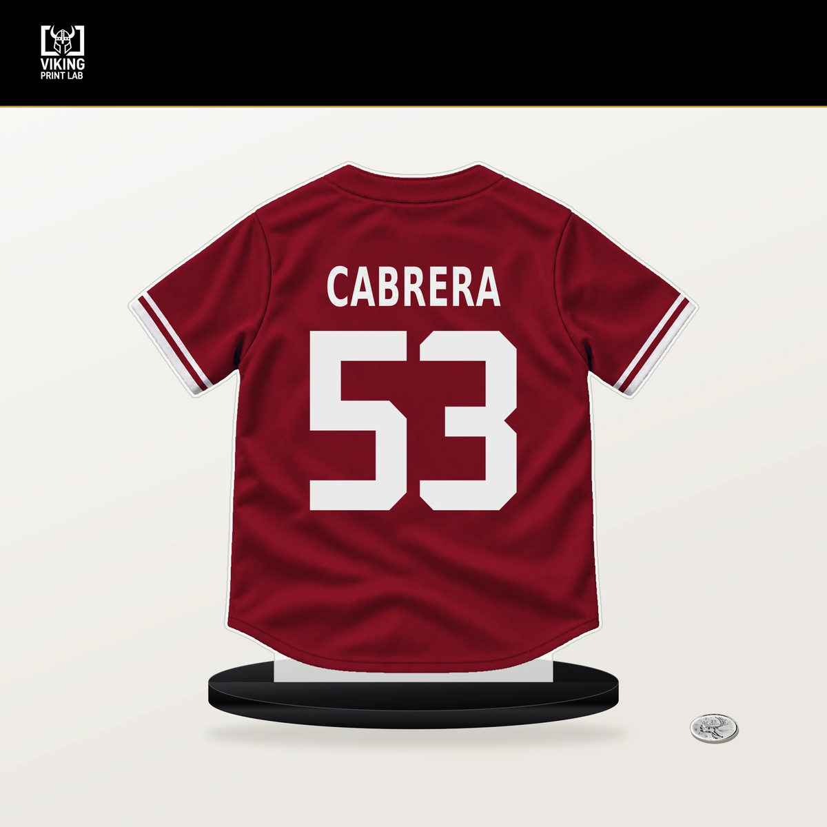 Jose Cabrera number 53 Arizona Diamondbacks jersey stand with included black base.