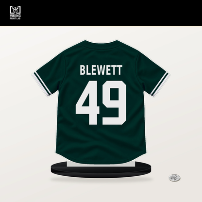 Scott Blewett number 49 Athletics jersey stand with included black base.