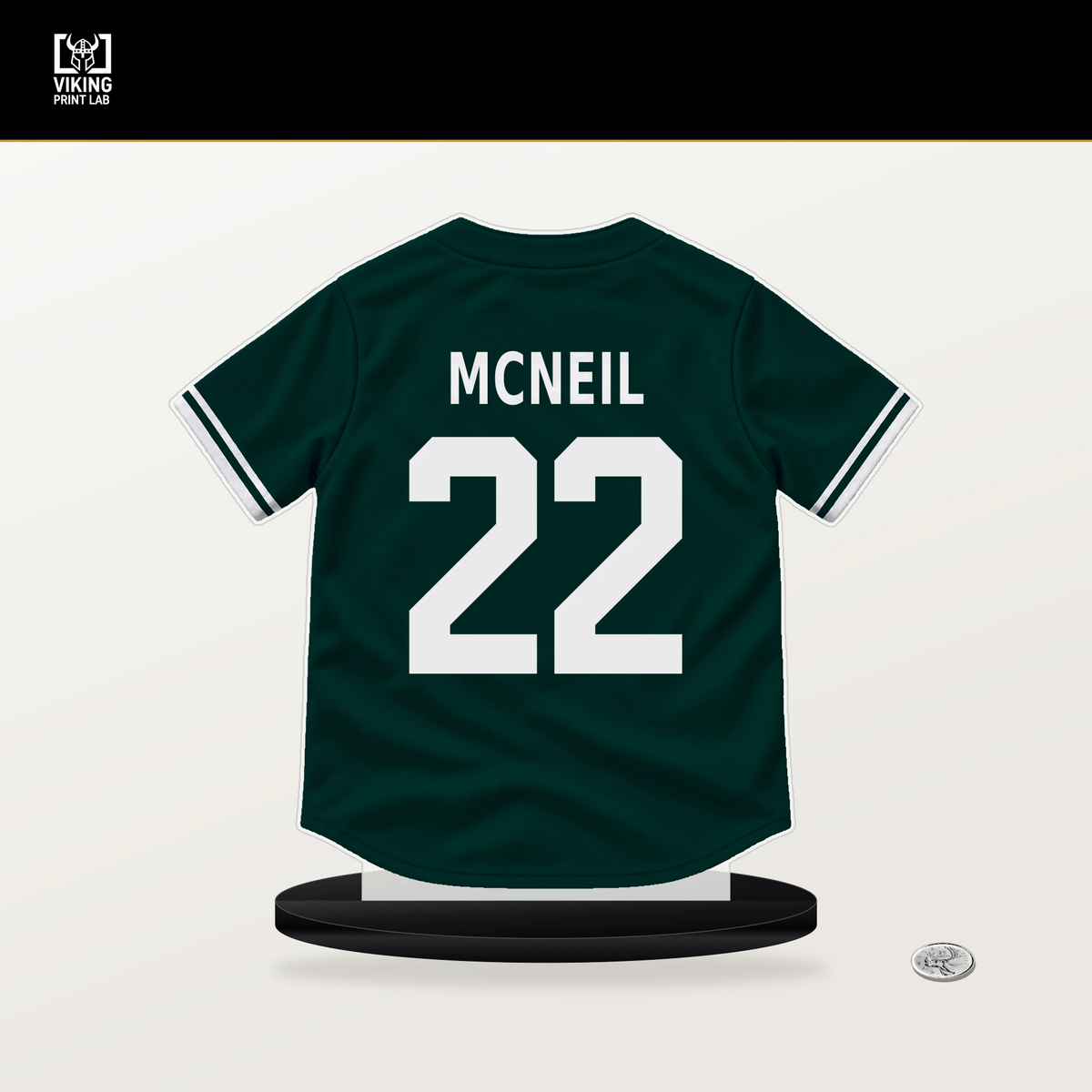 Jeff McNeil number 22 Athletics jersey stand with included black base.