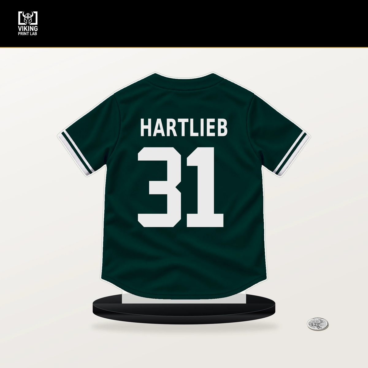 Geoff Hartlieb number 31 Athletics jersey stand with included black base.