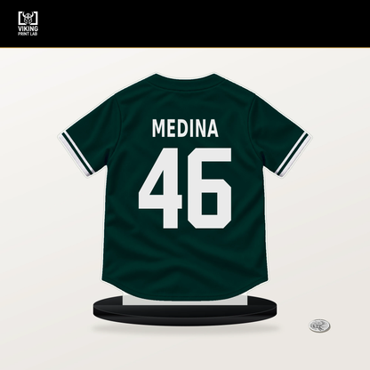 Luis Medina number 46 Athletics jersey stand with included black base.
