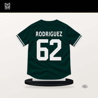 Johnathan Rodriguez number 62 Athletics jersey stand with included black base.