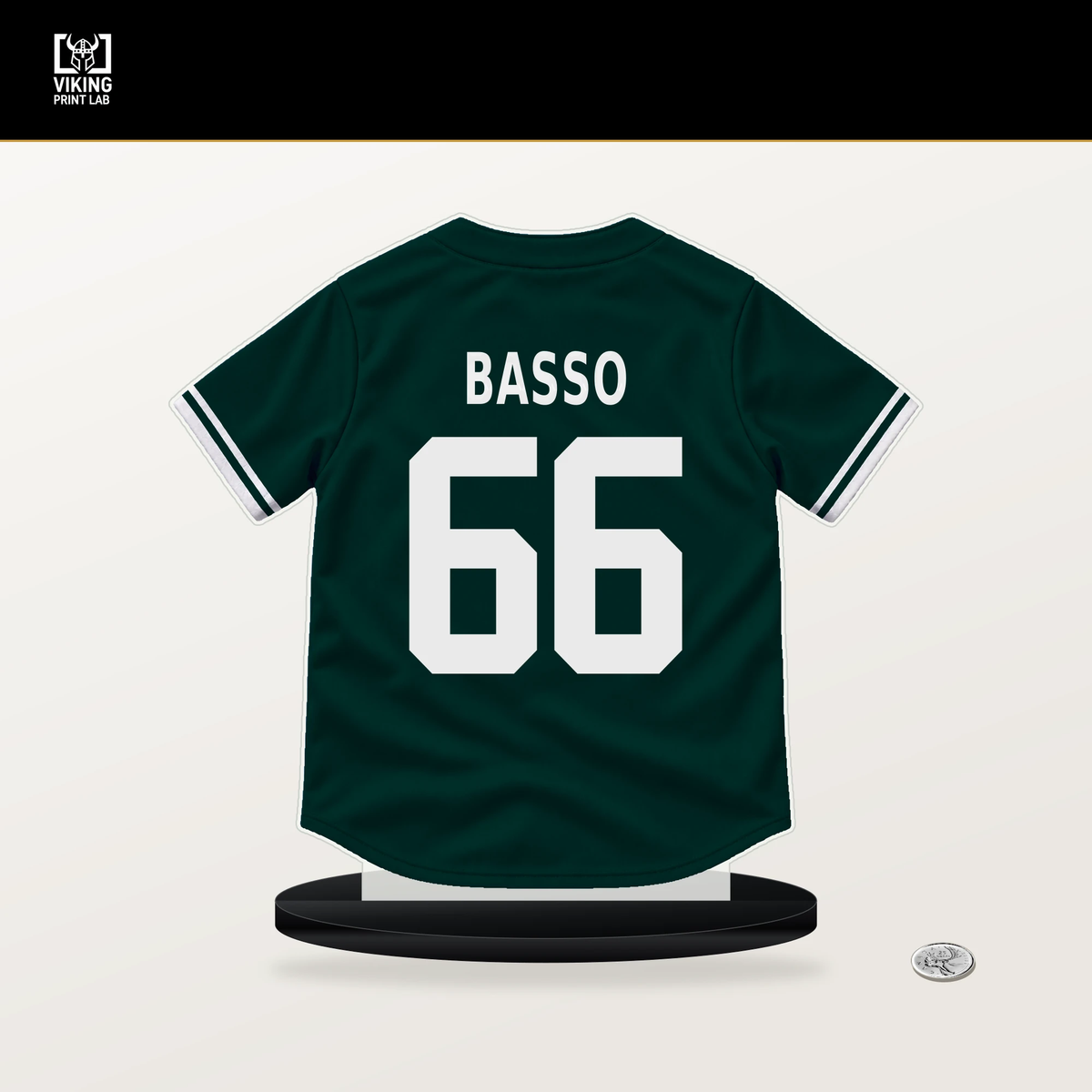 Brady Basso number 66 Athletics jersey stand with included black base.