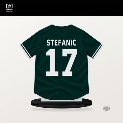 Michael Stefanic number 17 Athletics jersey stand with included black base.