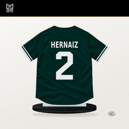Darell Hernaiz number 2 Athletics jersey stand with included black base.