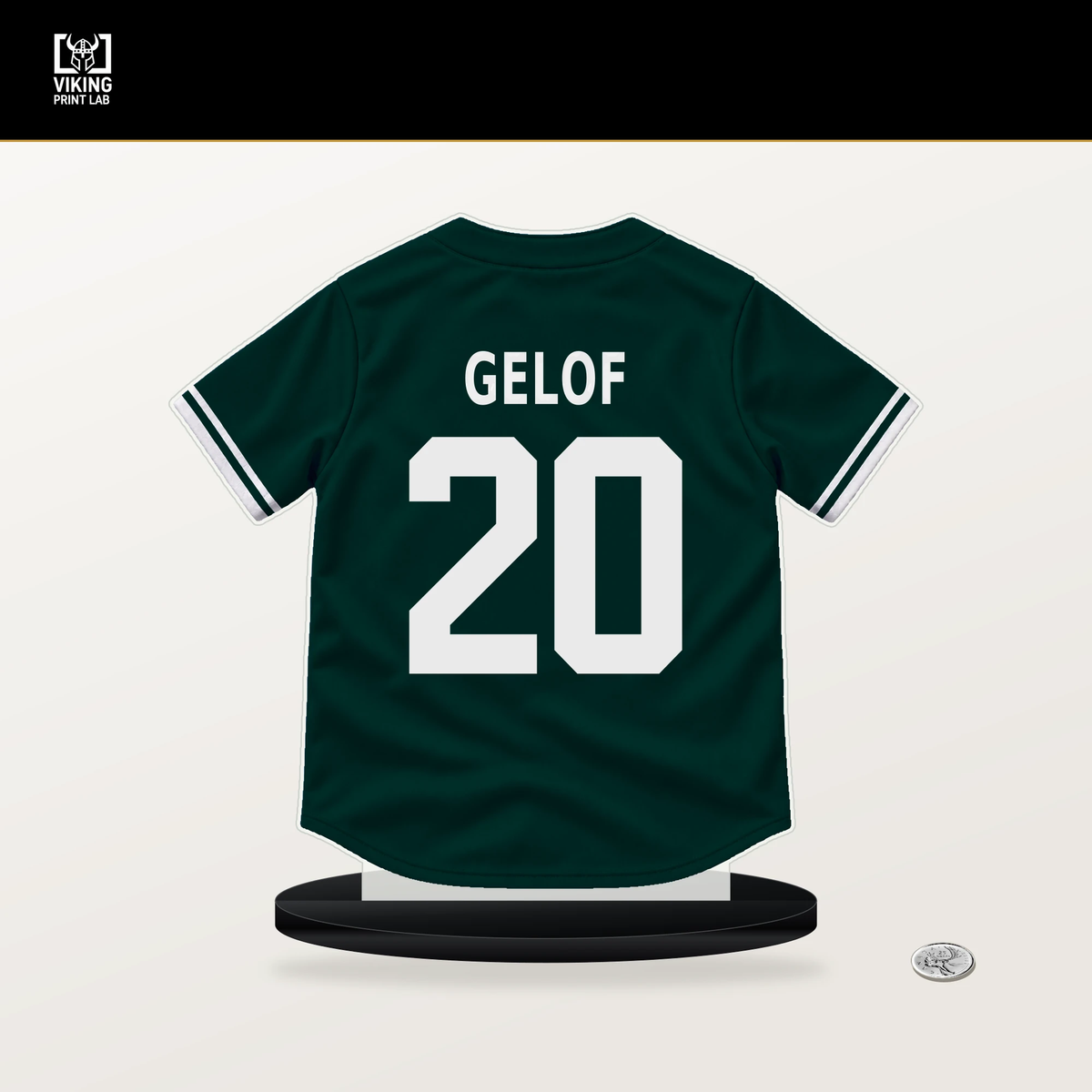 Zack Gelof number 20 Athletics jersey stand with included black base.