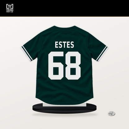 Joey Estes number 68 Athletics jersey stand with included black base.
