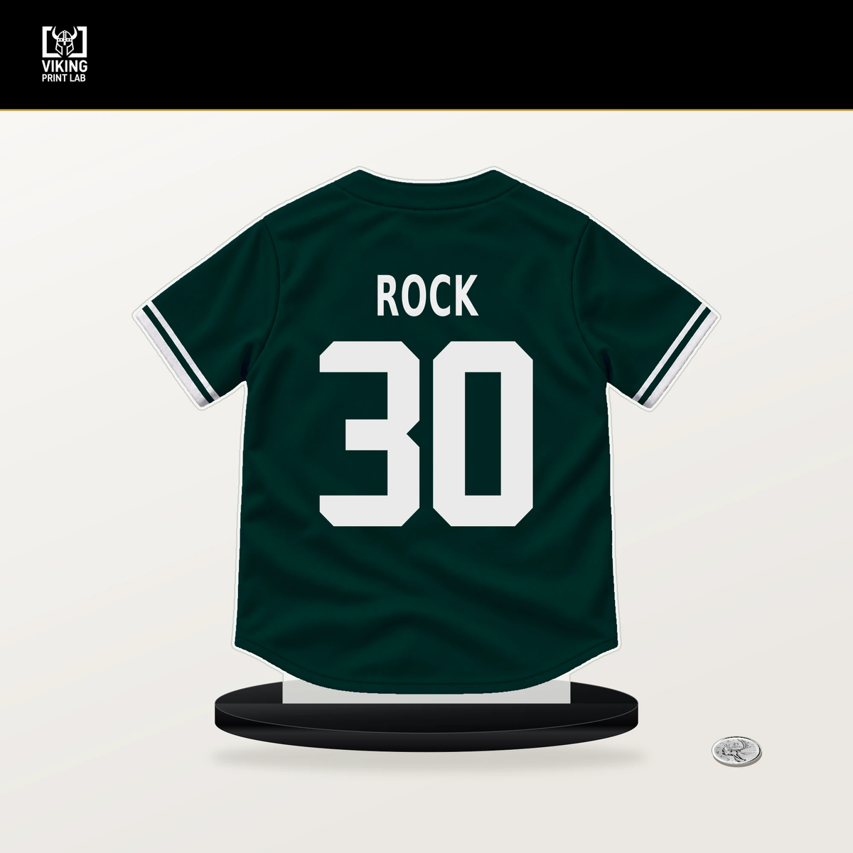 Joe Rock number 30 Athletics jersey stand with included black base.