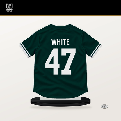 Tommy White number 47 Athletics jersey stand with included black base.