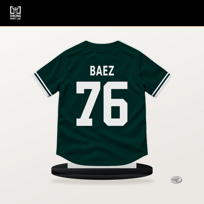 Henry Baez number 76 Athletics jersey stand with included black base.