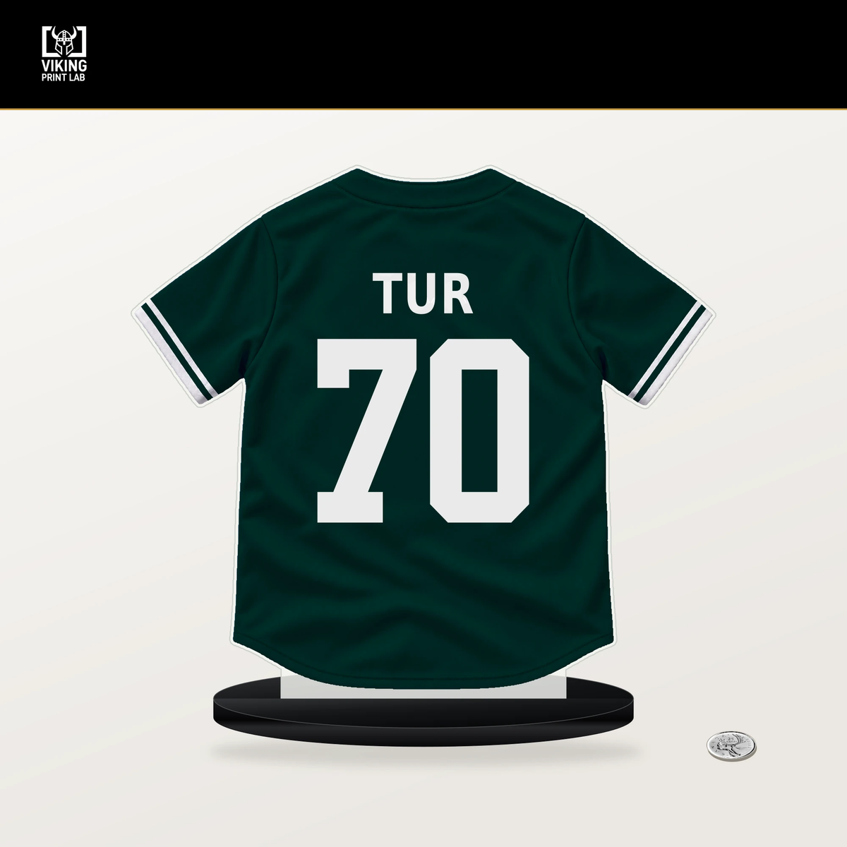 Yunior Tur number 70 Athletics jersey stand with included black base.