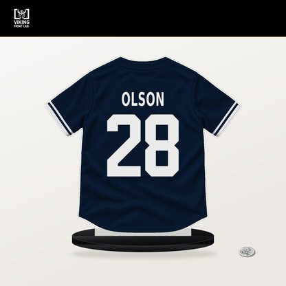 Matt Olson number 28 Atlanta Braves jersey stand with included black base.