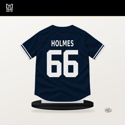 Grant Holmes number 66 Atlanta Braves jersey stand with included black base.