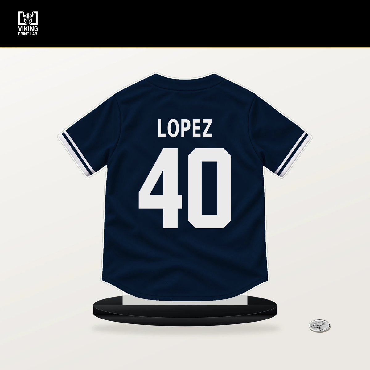 Reynaldo Lopez number 40 Atlanta Braves jersey stand with included black base.