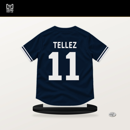 Rowdy Tellez number 11 Atlanta Braves jersey stand with included black base.