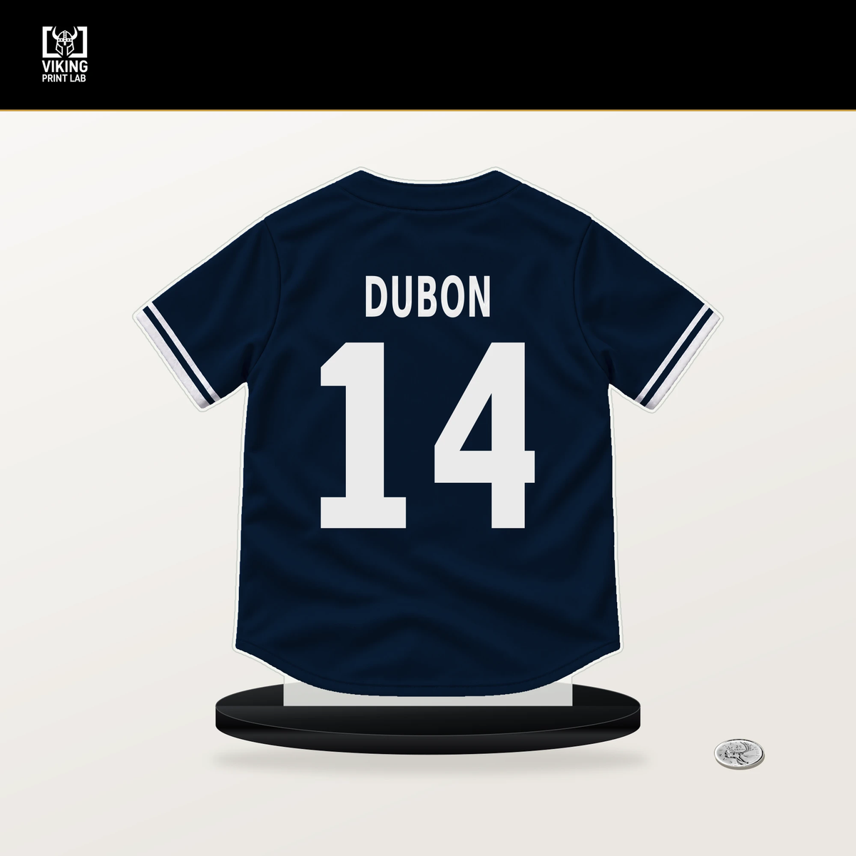 Mauricio Dubon number 14 Atlanta Braves jersey stand with included black base.