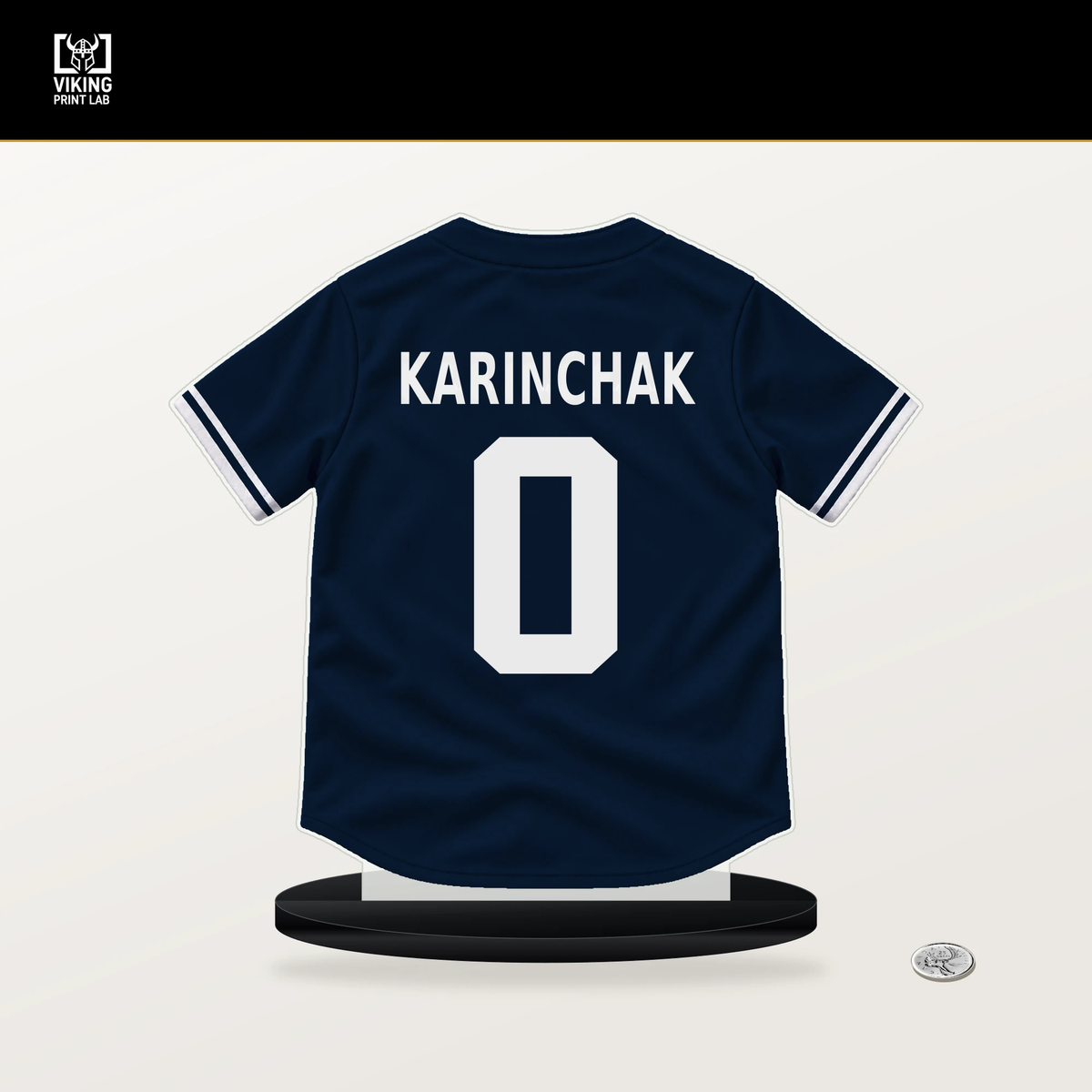 James Karinchak number 0 Atlanta Braves jersey stand with included black base.