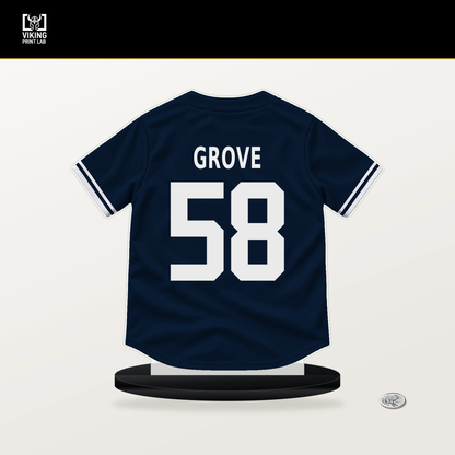 Michael Grove number 58 Atlanta Braves jersey stand with included black base.